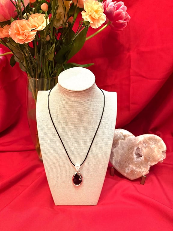 Blue John Fluorite, Silver-Plated Wire Wrapped Pendant