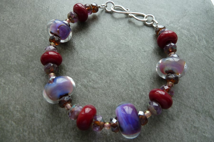 sterling silver, lampwork glass bracelet