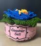 Handmade Crochet Flower Coasters Set of 6 with Basket - Image 5
