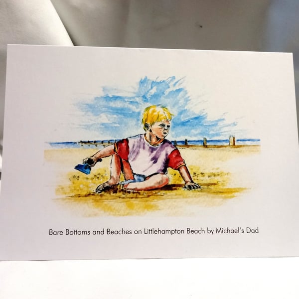 original hand painted print of a child on Littlehampton Beach Card for charity