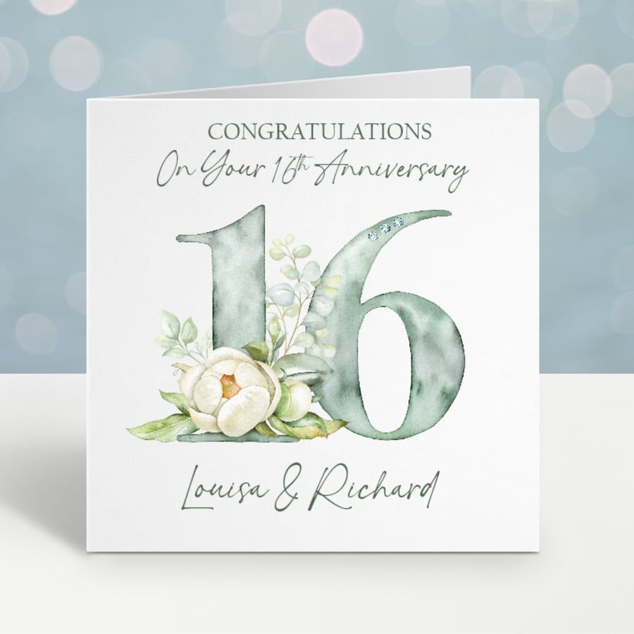 Handmade Personalised 16th Wedding Anniversary Card