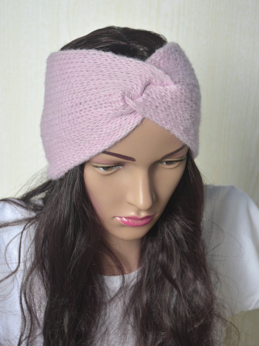 Knitted Headband Earwarmer Soft Alpaca Silk Delicate Pink Letterbox Gift