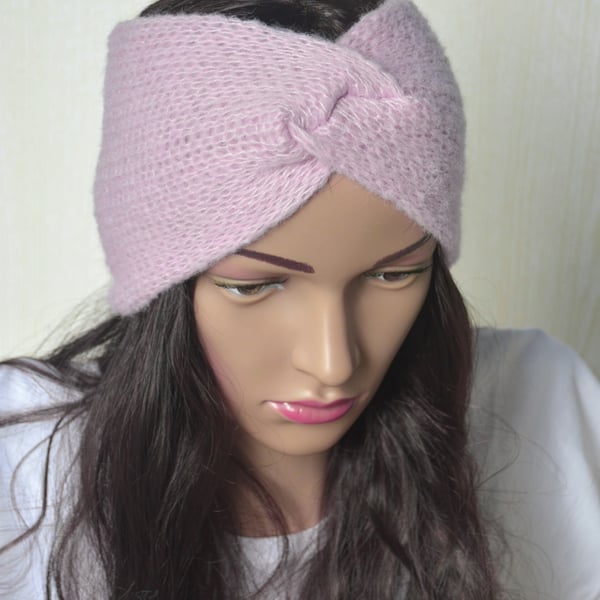 Knitted Headband Earwarmer Soft Alpaca Silk Delicate Pink Letterbox Gift