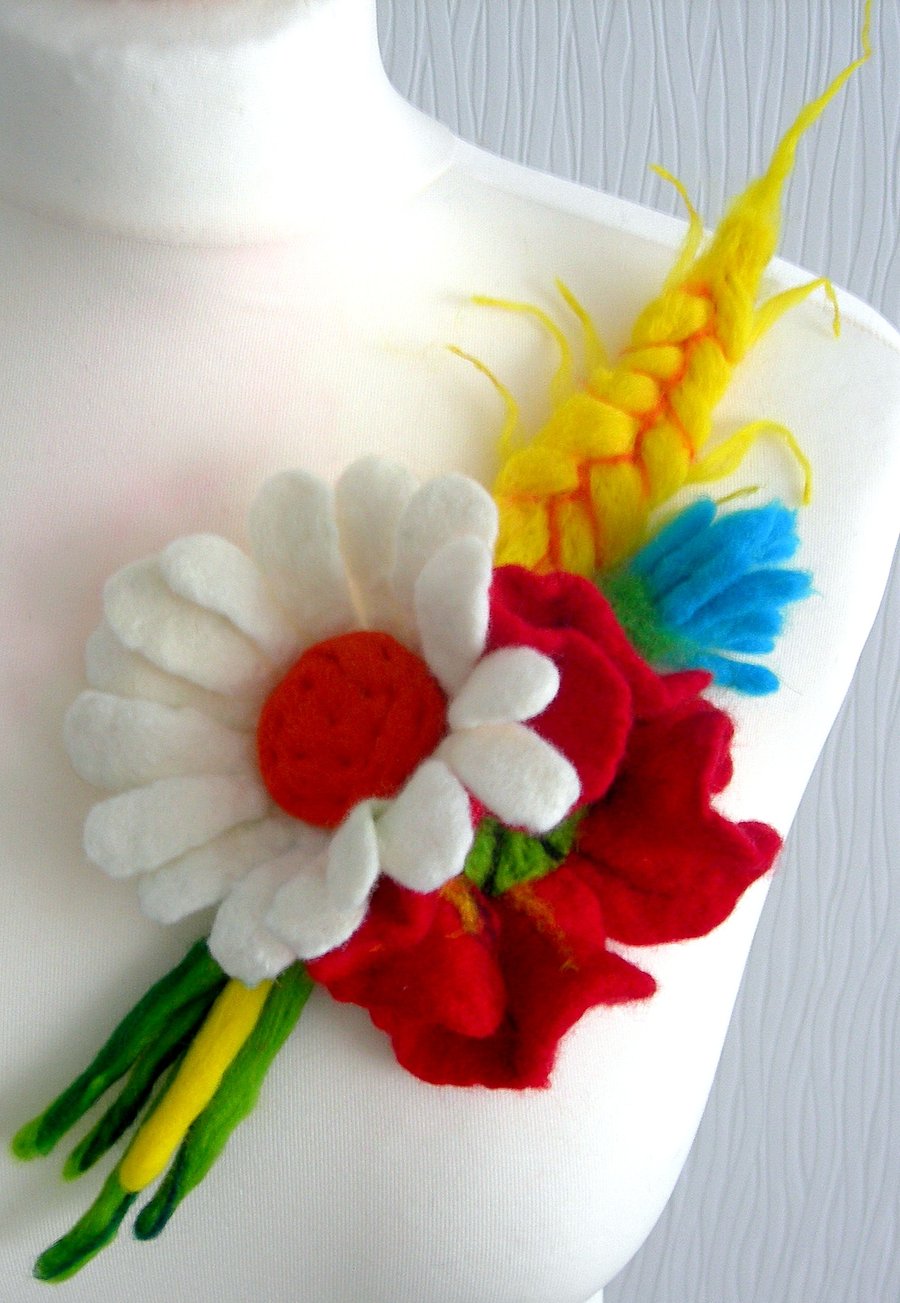   Hand Felted, Wool Jewelry felted BROOCH FELTED -100% WOOL MERINO