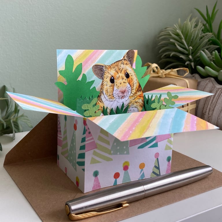Hamster Card; Personalised, birthday or blank. Hamster "pop up" gift card 