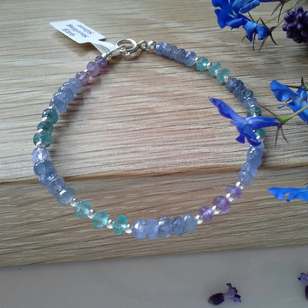 Dainty Tanzanite, Amethyst & Apatite Sterling Silver Bracelet (SMALL)