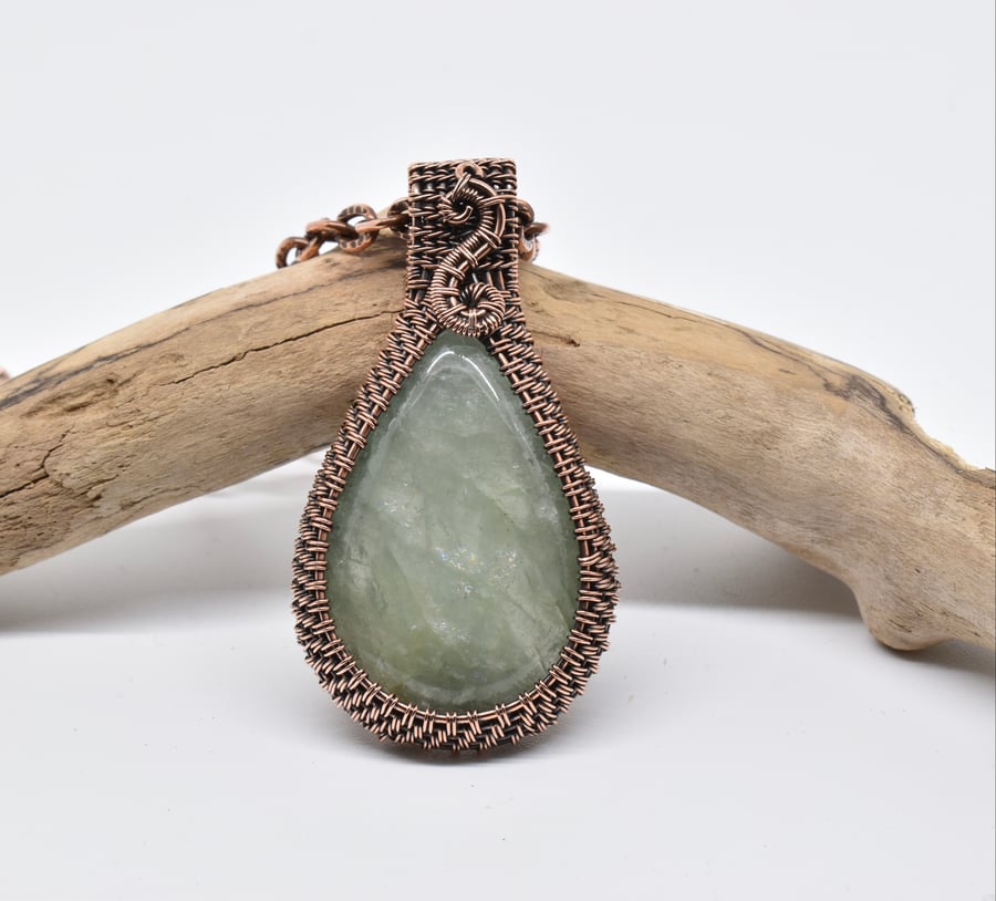 Aventurine and Copper Wire Woven One of a Kind Pendant