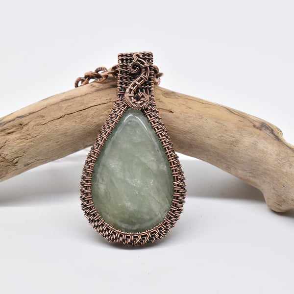 Aventurine and Copper Wire Woven One of a Kind Pendant