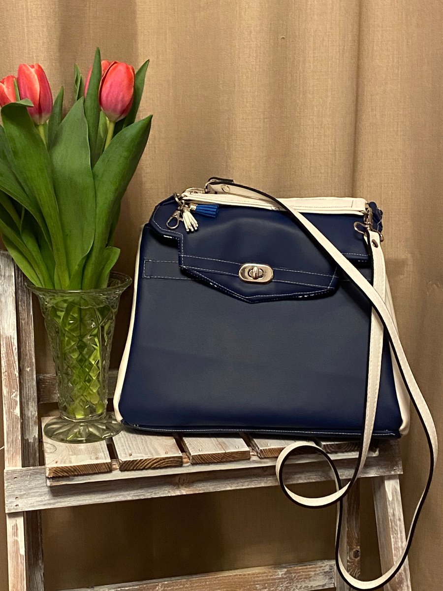 Navy Blue faux leather hand bag 