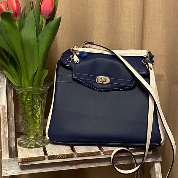 Navy Blue faux leather hand bag 