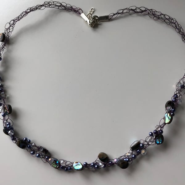 Abalone, Crystal and glass bead 20” Necklace