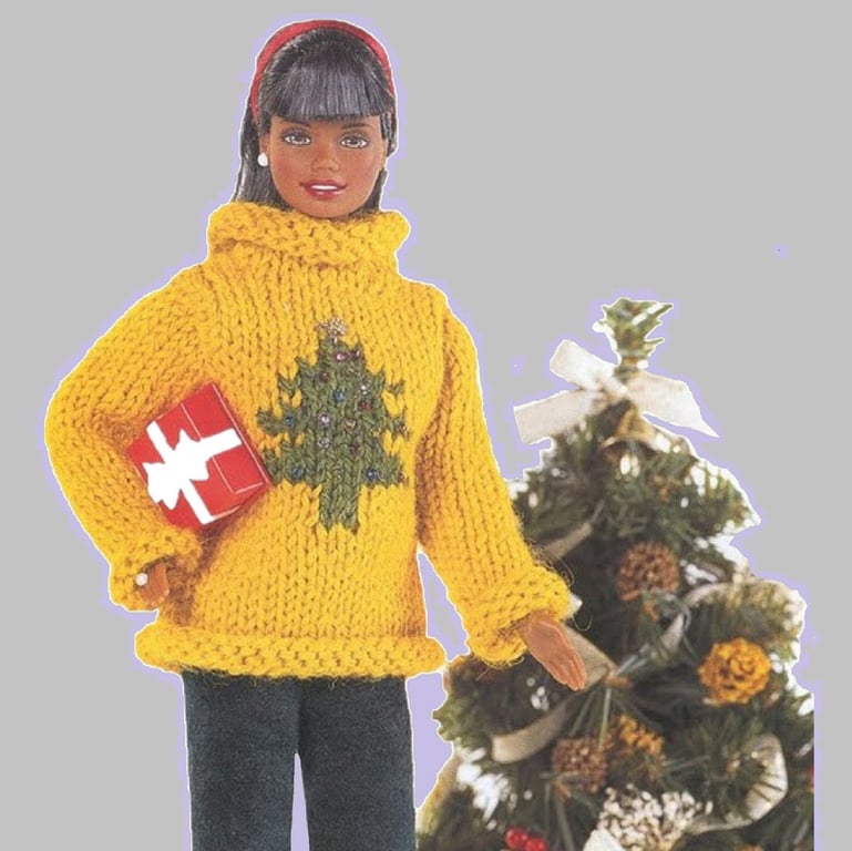 VINTAGE KNITTING PATTERN PDF Cosy Christmas Sweater for Doll
