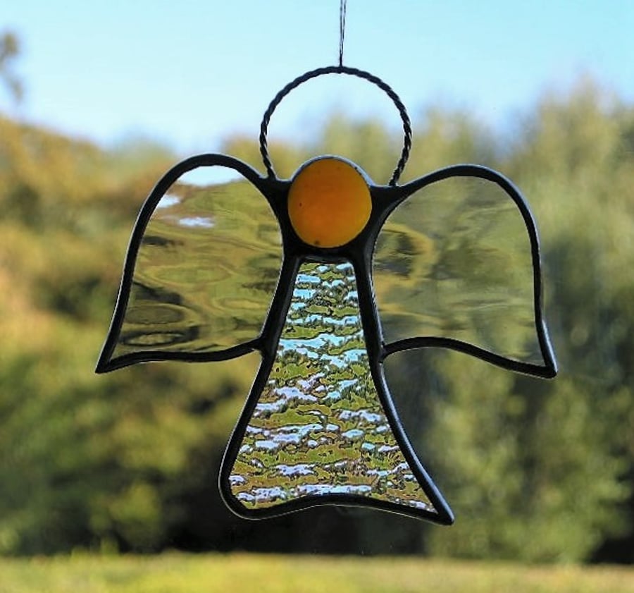 Stained glass suncatcher (Angel) abstract in two different clear textured glass