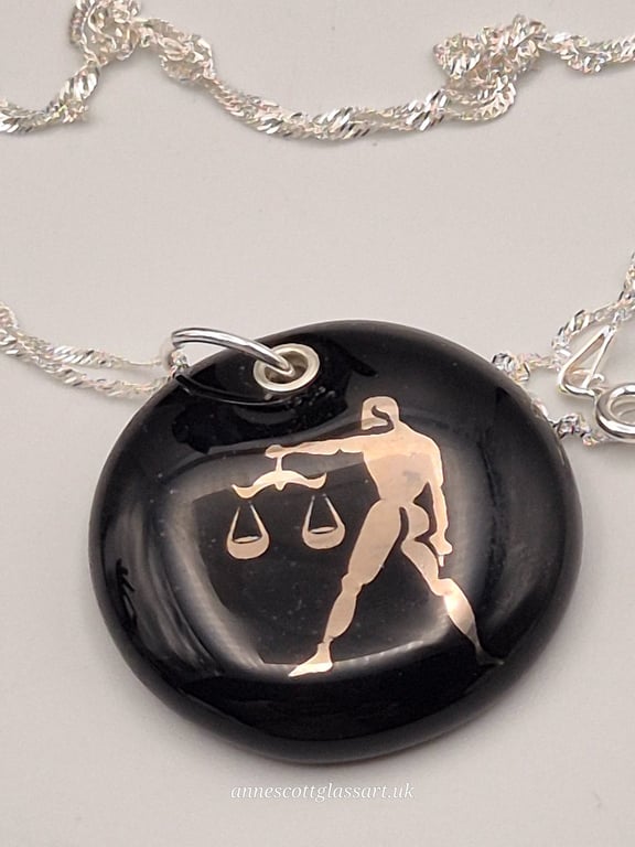 Libra Fused Glass Pendant with Real Platinum Lustre Symbol