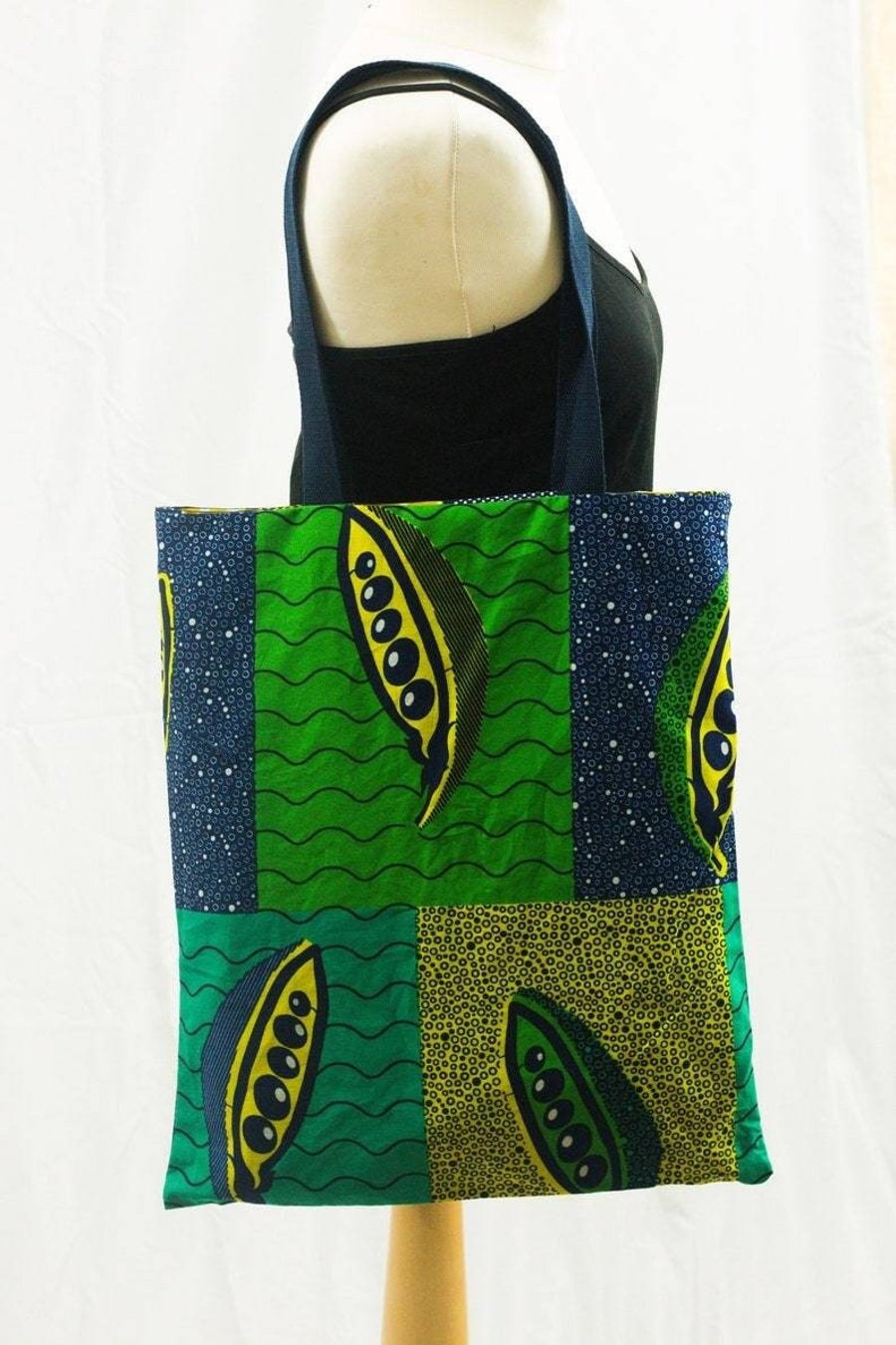 multi-coloured reusable African wax tote bag, Ankara fabric medium tote bag,