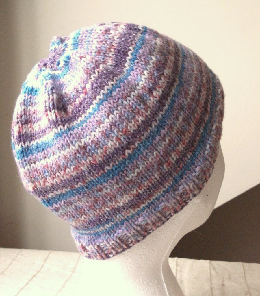 SALE! Handknit TEEN or LADIES STRIPEY BEANIE 
