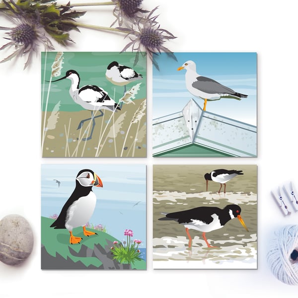British Birds Coastal Collection - pack of four cards