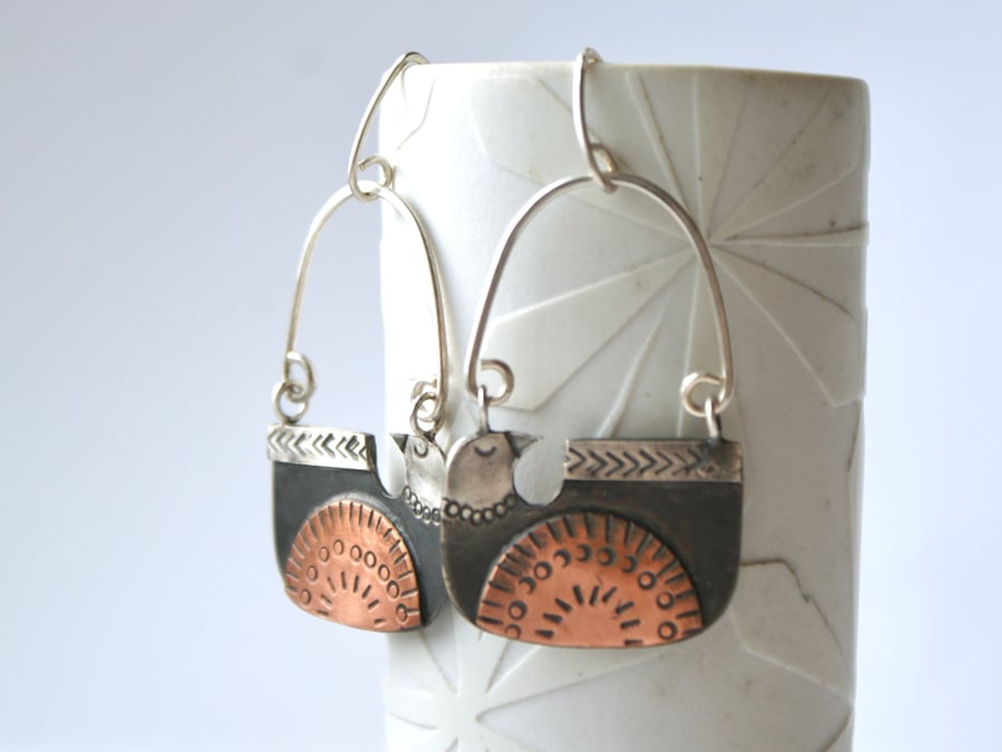 Folk bird drop earrings