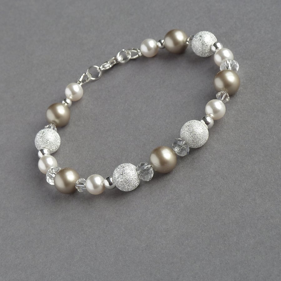 Champagne Stardust Bracelet - Beige Taupe Pearl Wedding Jewellery - Coffee Gifts