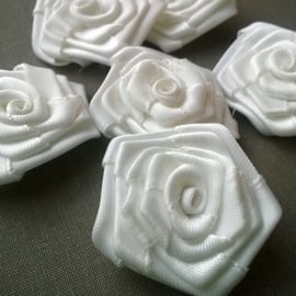 10 Satin ribbon roses , white