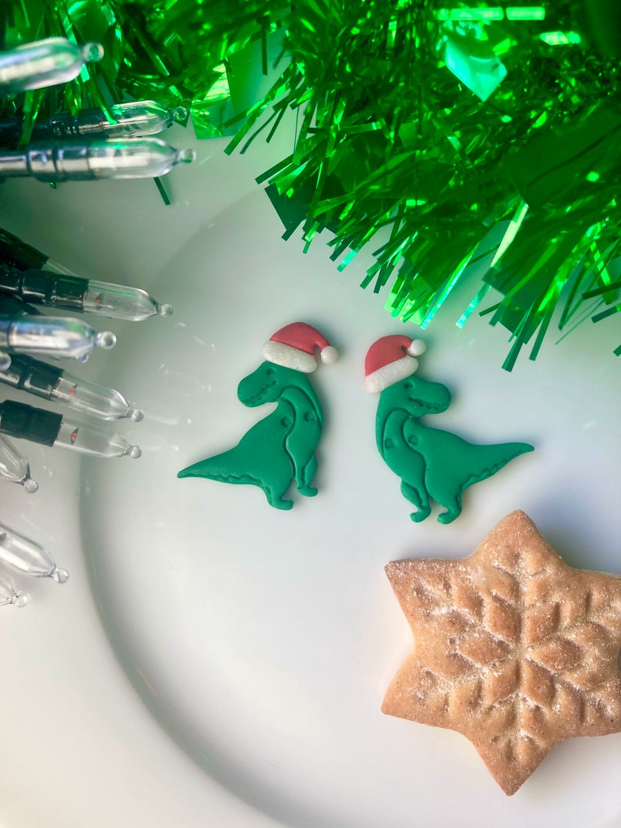 Christmas Dinosaur earrings