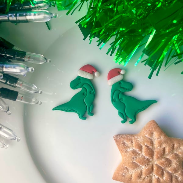 Christmas Dinosaur earrings