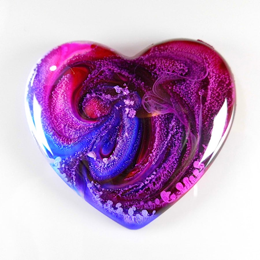 XLarge Fantasy Heart Cabochon in Pink & Purple, hand made cabochons