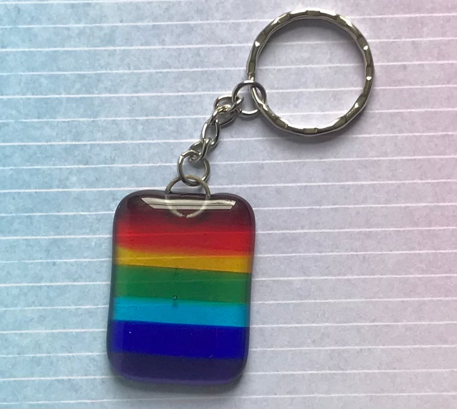 Fused Glass Rainbow Keyring