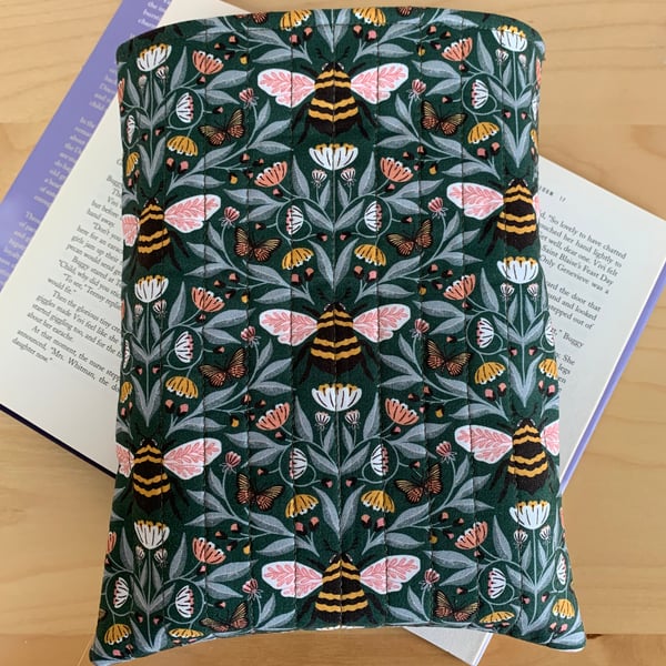 Bee Print Fabric Quilted Book Sleeve - Hardback Size