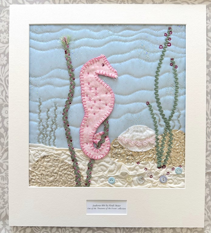 Unframed textile artwork - pink seahorse