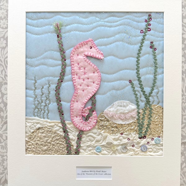 Unframed textile artwork - pink seahorse