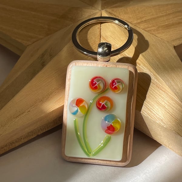 Floral twist glass Keyring 
