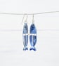 Titanium earrings - Fish bone dangle - Unique - Blue marble acrylic  - Image 3