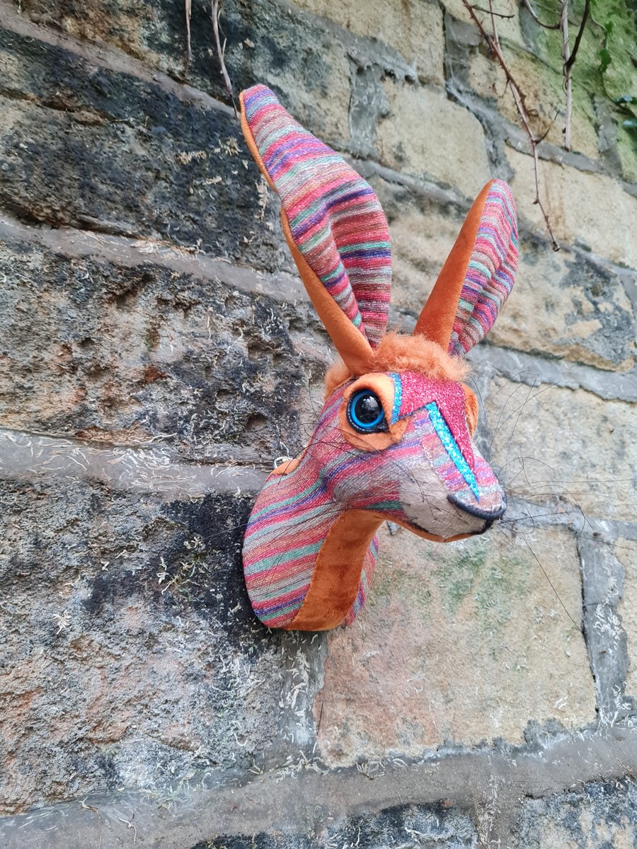 Faux hare head wall mount in multi coloured lurex - Ziggy Haredust