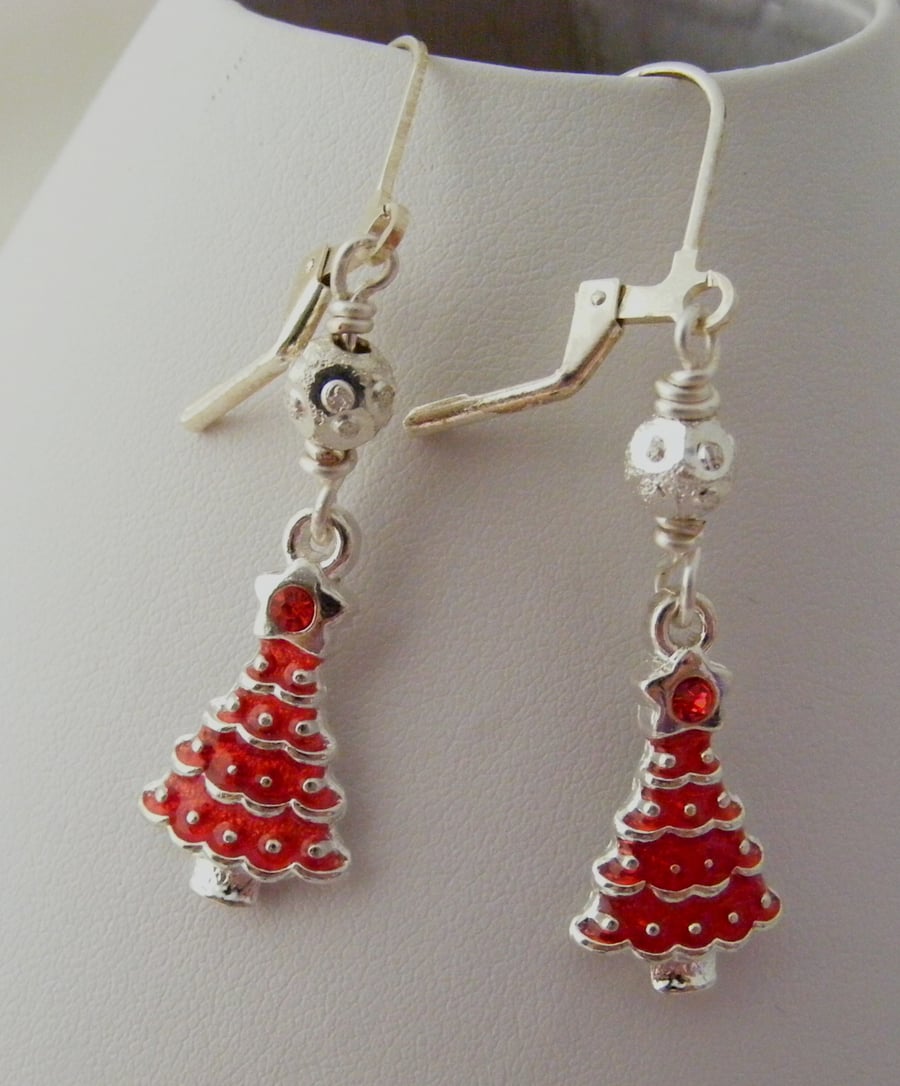 Red Enamel Christmas Earrings
