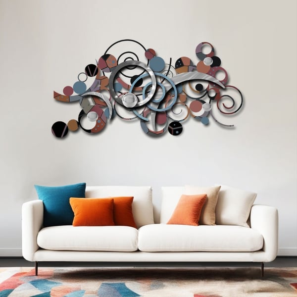 Large Abstract Metal Wall Art Sculpture – Blue & Orange Geometric Art 