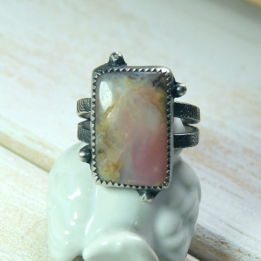 Peruvian Opal  Ring, Pink Stone Ring, Handmade Jewellery