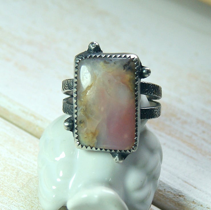 Peruvian Opal Ring, Pink Stone Ring, Handmade ... - Folksy