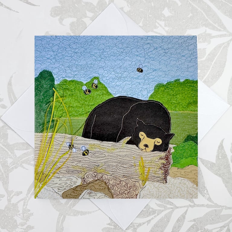 Birthday card - sun bear with bees blank