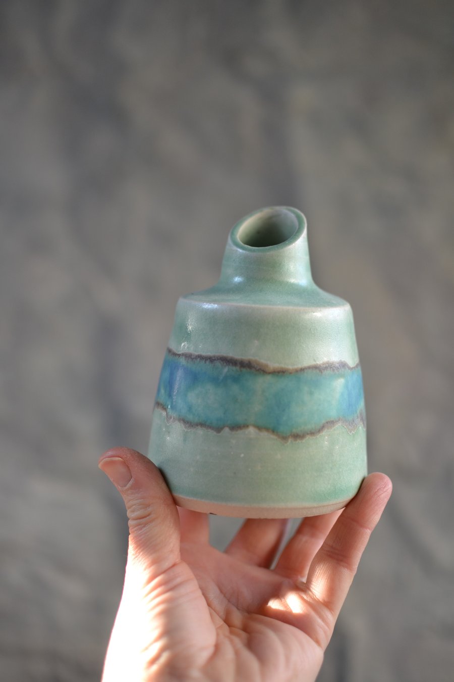 Medium Skyline ceramic bottle bud vase - glazed in turquoise, greens and blues