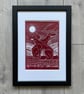 Greyhound Lino Print - Dog Lover Gift - Cherry Red Wall Art - Art Deco - Image 9