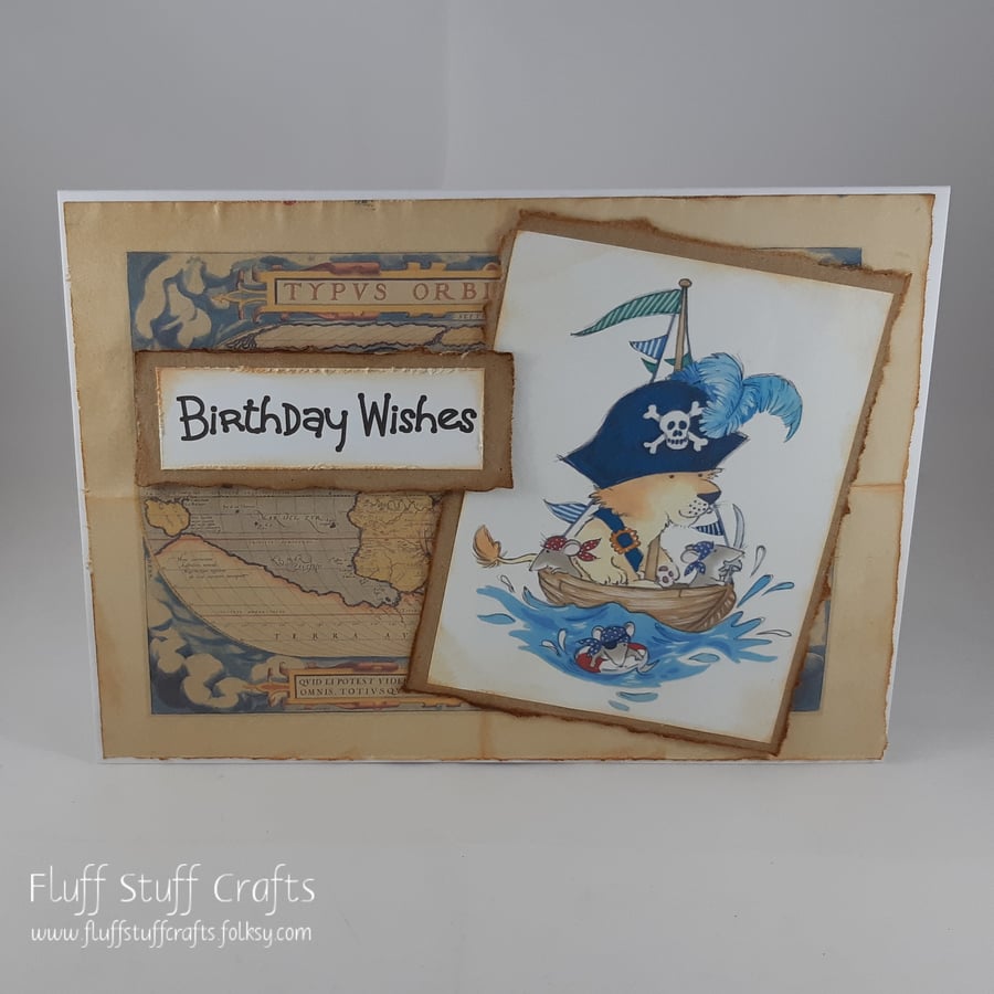 Handmade child's birthday card - pirate lion
