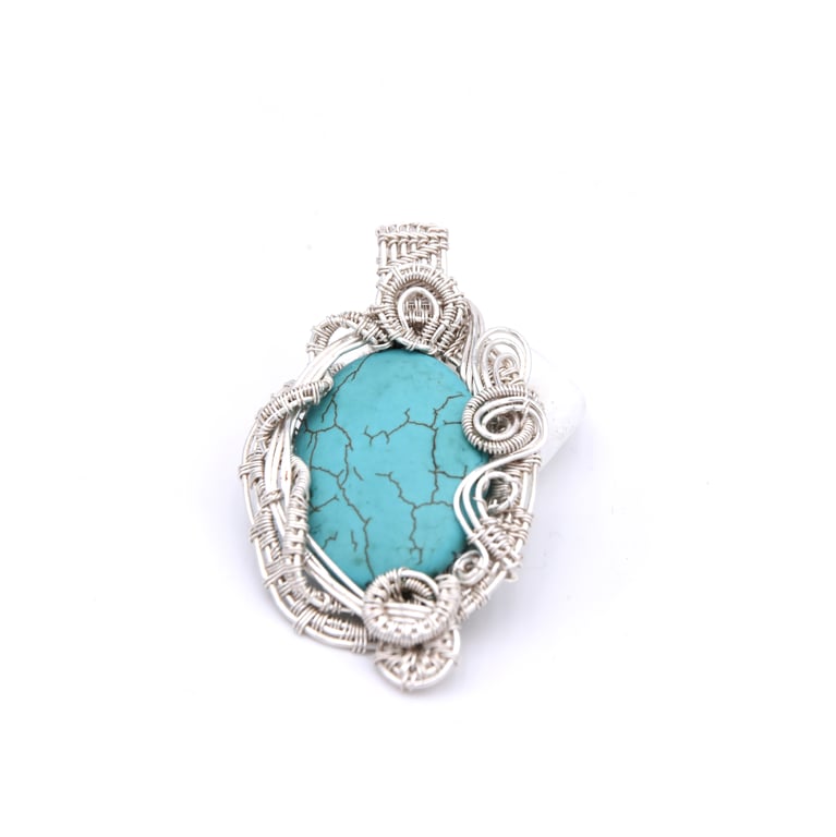 Chunky wire wrapped turquoise pendant; wearable art