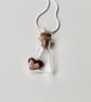 Two Leather Hearts in a Bottle Necklace, Leather Anniversary, 3 Year Anniversary
