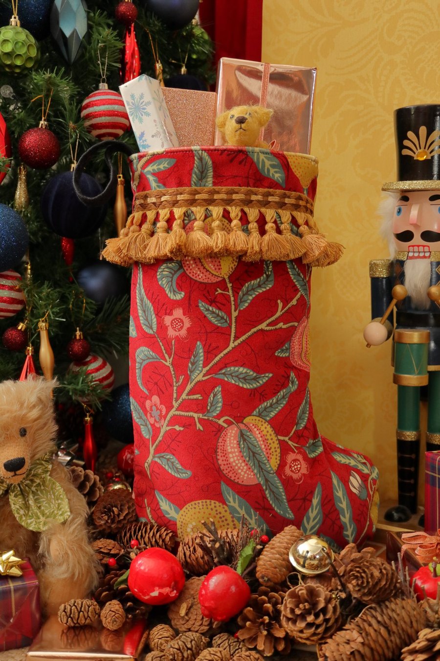 William Morris Christmas Stocking Fruit Velvet Red