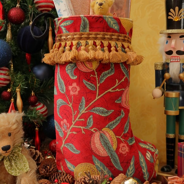 William Morris Christmas Stocking Fruit Velvet Red