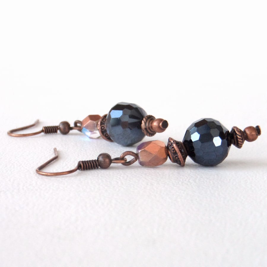 Copper and double crystal earrings