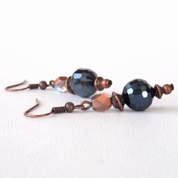 Copper and double crystal earrings