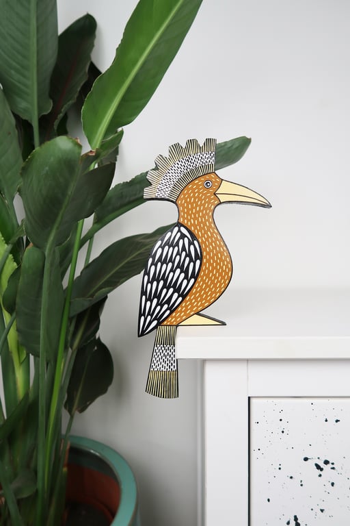 Hoopoe door topper, decoration for door frame, hand painted wooden bird art.