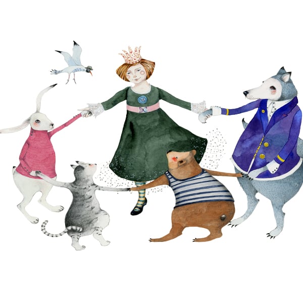 Princess with Animal art print Ring of Roses A4 print 